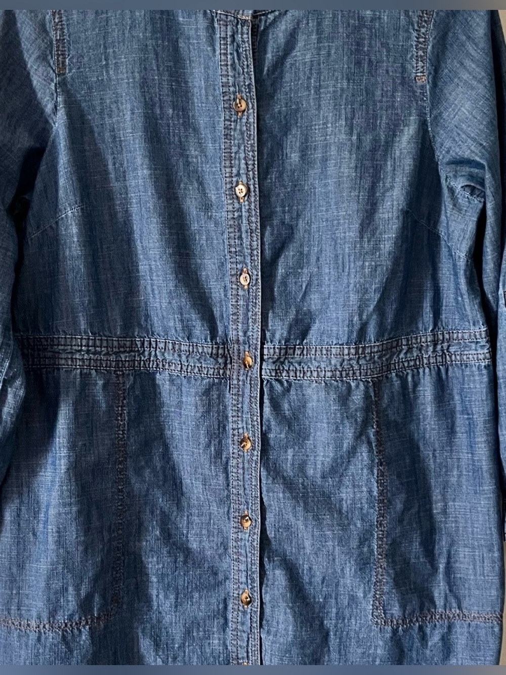 J.Jill Denim Full Button Blue Denim Dress Size Medium Country Cowgirl Modest - Picture 3 of 7